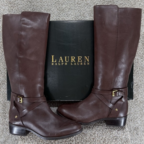 Lauren Ralph Lauren Shoes - Lauren Ralph Lauren Mariah Dark Brown Leather Riding Boots 7.5B Preppy Old Money